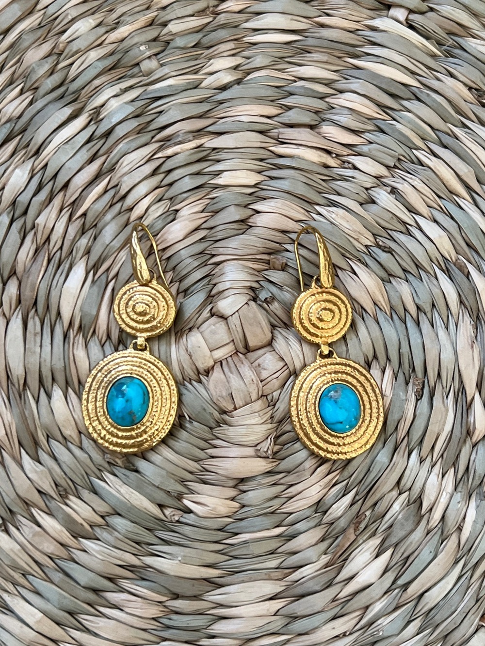 Vintage Bronzallure Turquoise Gold Plated Drop Earrings